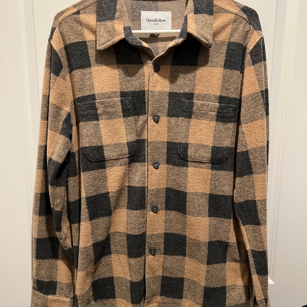 Goodfellow & Co Tan and Black Checkered Shirt Jacket
